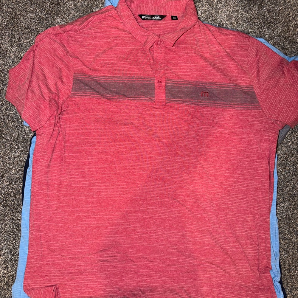 Travis Mathew Red Polo Shirt with Gray Stripe